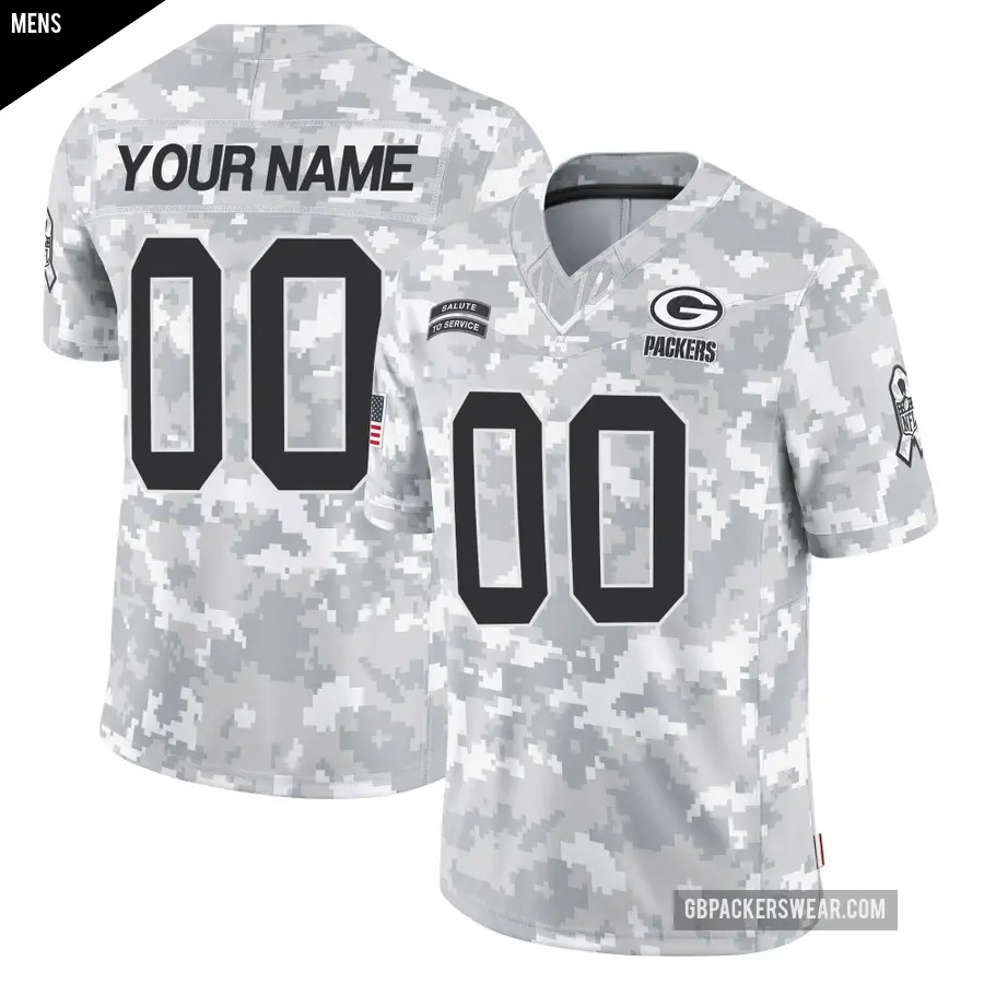 Men's Green Bay Packers ＃00 Custom Arctic Camo Limited 2024 Salute to Service Jersey