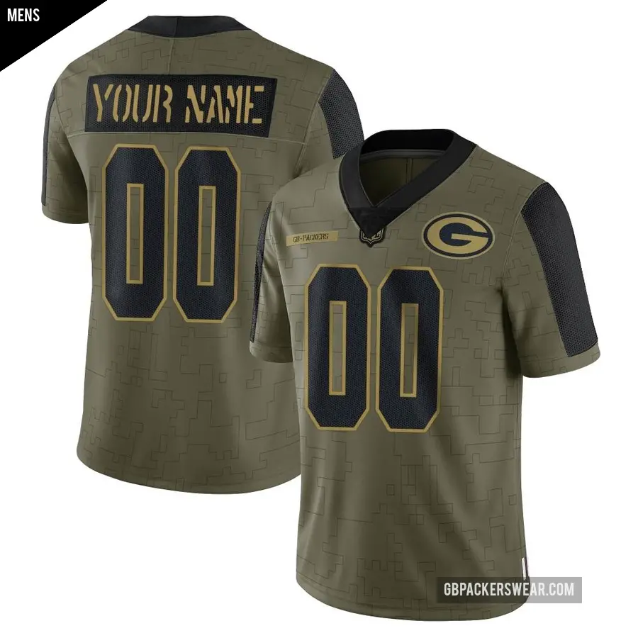 Men's Green Bay Packers ＃00 Custom Olive Limited 2021 Salute To Service Jersey