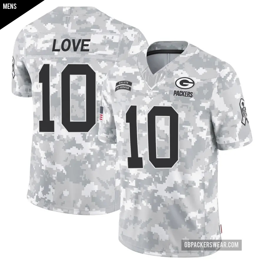 Men's Green Bay Packers ＃10 Jordan Love Arctic Camo Limited 2024 Salute to Service Jersey