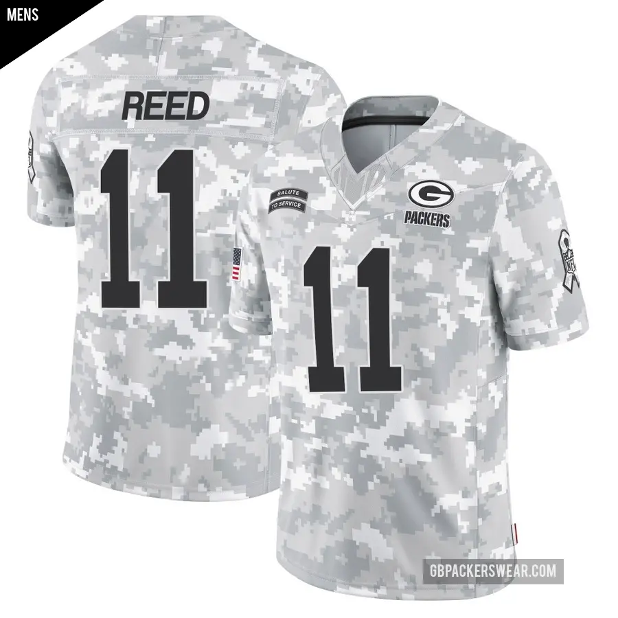 Men's Green Bay Packers ＃11 Jayden Reed Arctic Camo Limited 2024 Salute to Service Jersey
