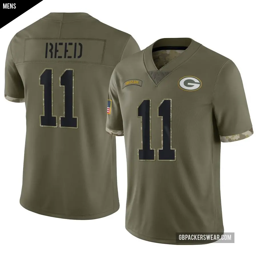 Men's Green Bay Packers ＃11 Jayden Reed Olive Limited 2022 Salute To Service Jersey