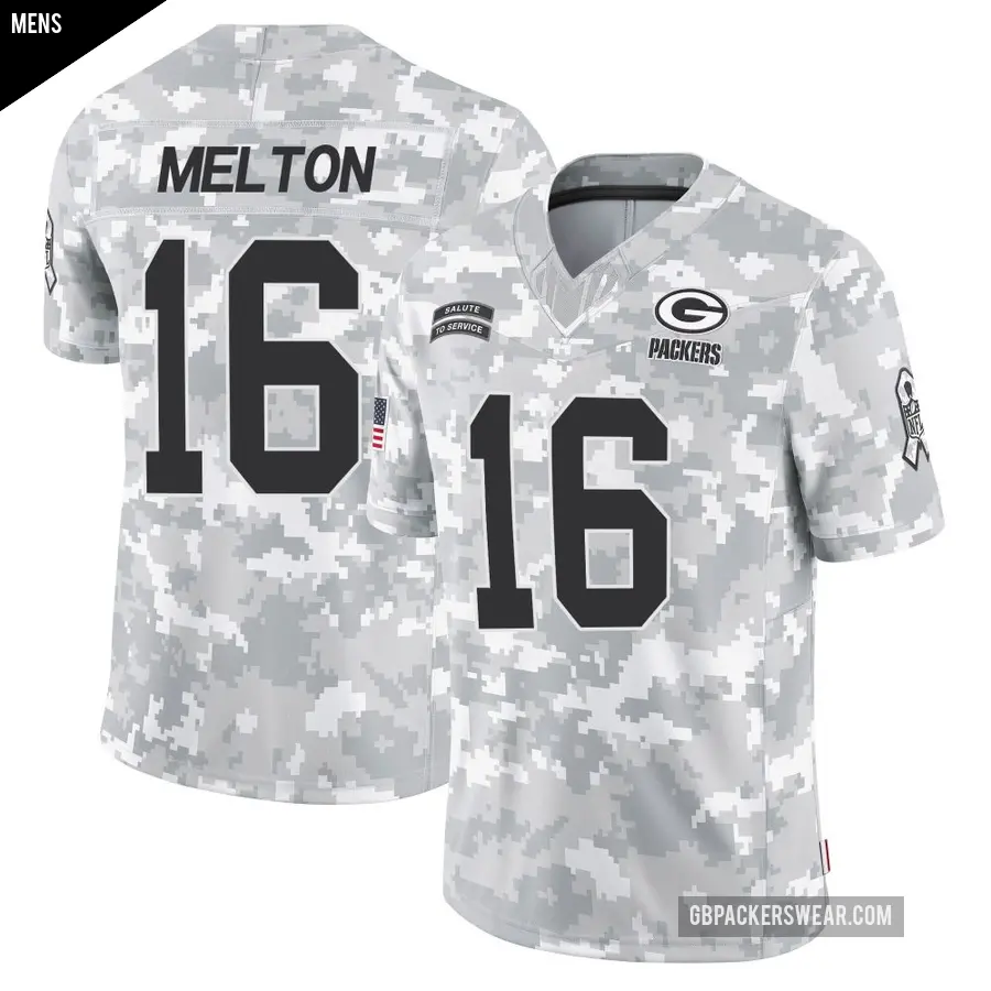 Men's Green Bay Packers ＃16 Bo Melton Arctic Camo Limited 2024 Salute to Service Jersey