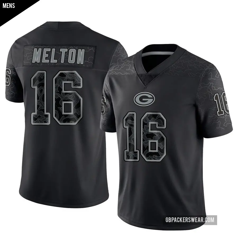 Men's Green Bay Packers ＃16 Bo Melton Black Limited Reflective Jersey