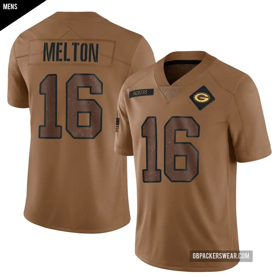 Men's Green Bay Packers ＃16 Bo Melton Brown Limited 2023 Salute To Service Jersey