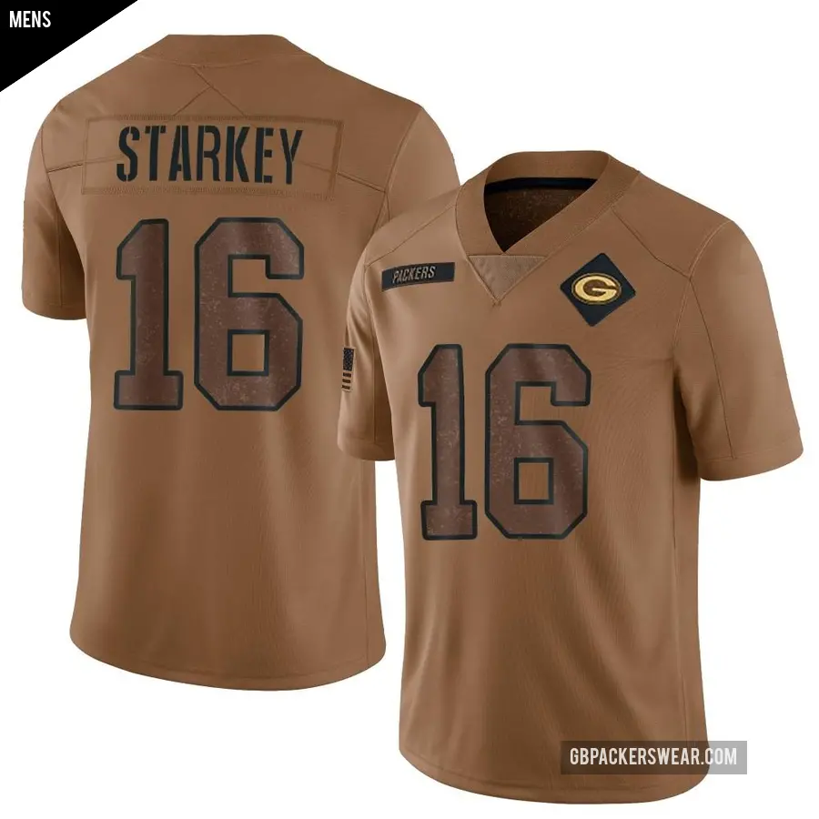 Men's Green Bay Packers ＃16 Rory Starkey Brown Limited 2023 Salute To Service Jersey