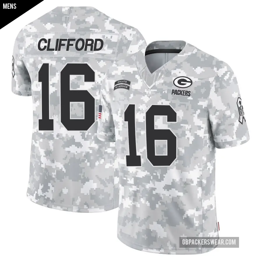 Men's Green Bay Packers ＃16 Sean Clifford Arctic Camo Limited 2024 Salute to Service Jersey