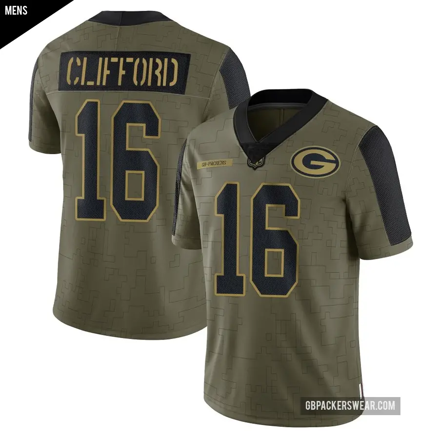 Men's Green Bay Packers ＃16 Sean Clifford Olive Limited 2021 Salute To Service Jersey