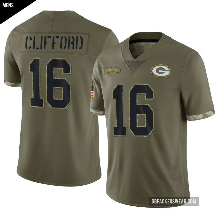Men's Green Bay Packers ＃16 Sean Clifford Olive Limited 2022 Salute To Service Jersey