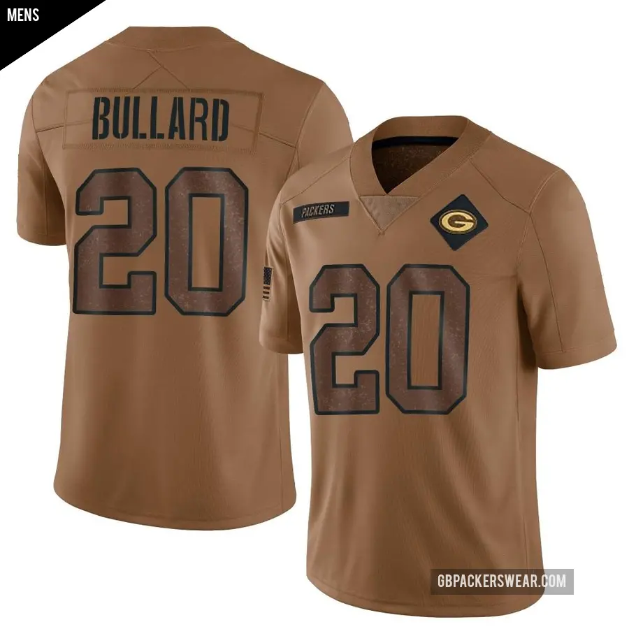 Men's Green Bay Packers ＃20 Javon Bullard Brown Limited 2023 Salute To Service Jersey