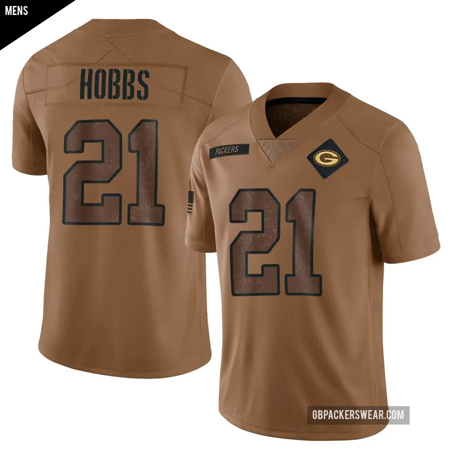 Men's Green Bay Packers ＃21 Nate Hobbs Brown Limited 2023 Salute To Service Jersey