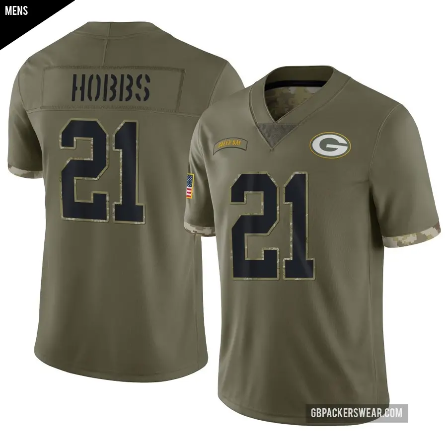 Men's Green Bay Packers ＃21 Nate Hobbs Olive Limited 2022 Salute To Service Jersey