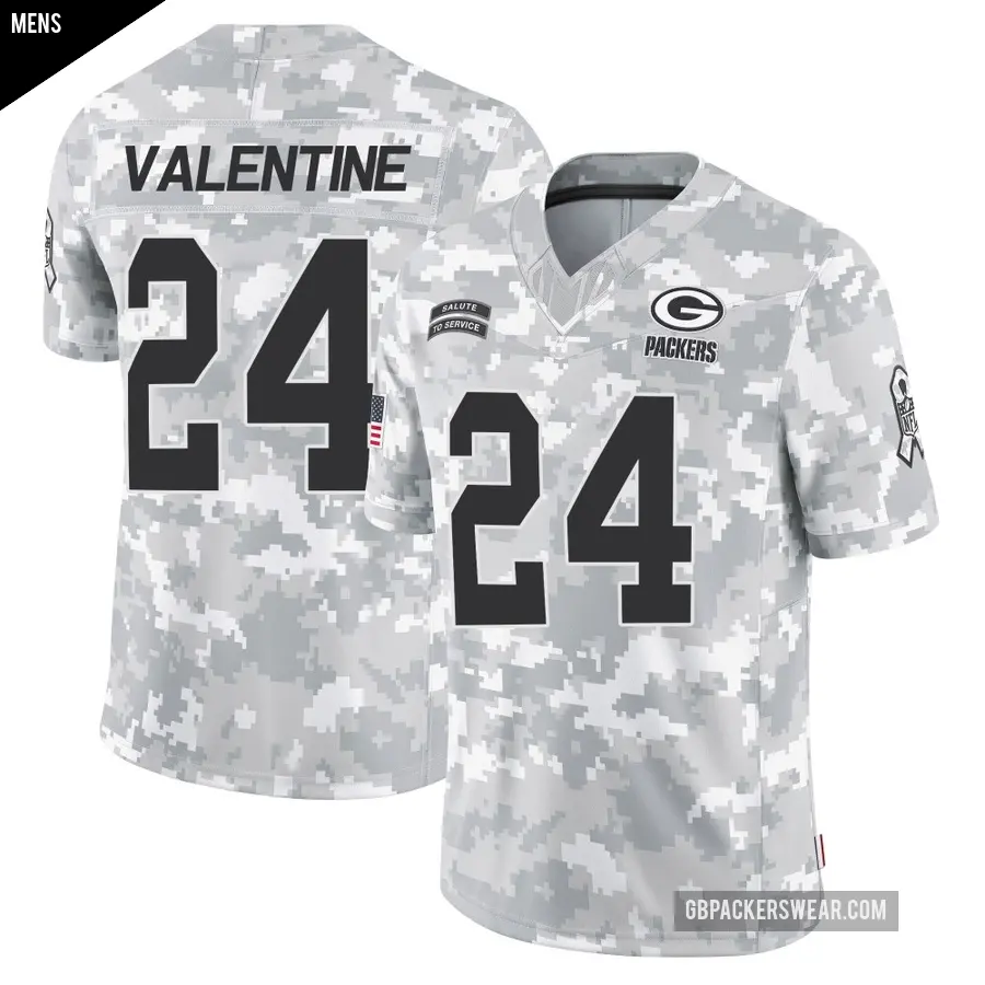 Men's Green Bay Packers ＃24 Carrington Valentine Arctic Camo Limited 2024 Salute to Service Jersey