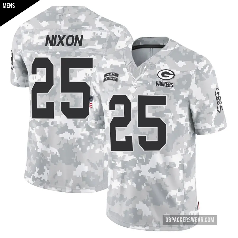 Men's Green Bay Packers ＃25 Keisean Nixon Arctic Camo Limited 2024 Salute to Service Jersey