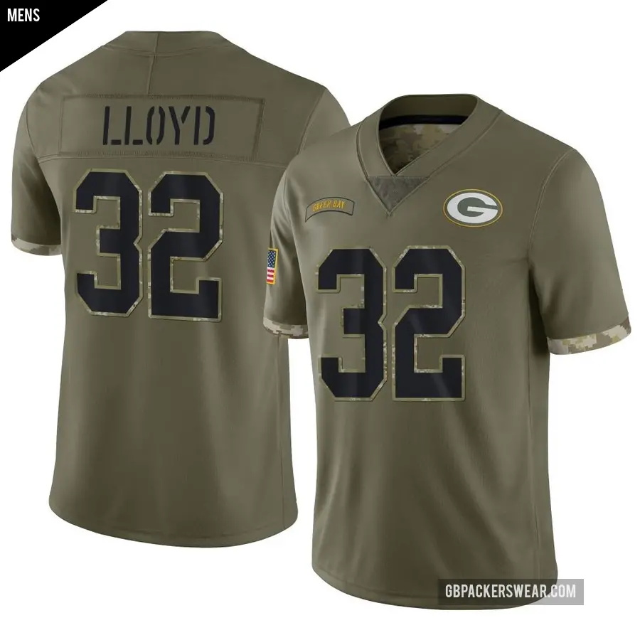 Men's Green Bay Packers ＃32 MarShawn Lloyd Olive Limited 2022 Salute To Service Jersey