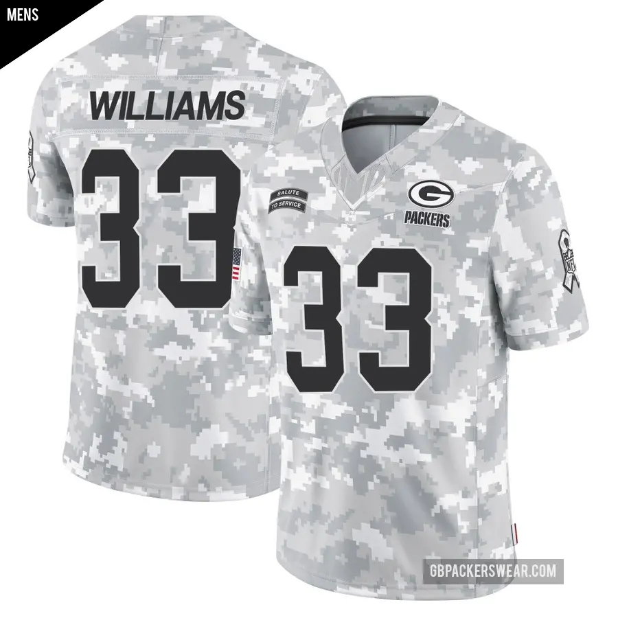 Men's Green Bay Packers ＃33 Evan Williams Arctic Camo Limited 2024 Salute to Service Jersey