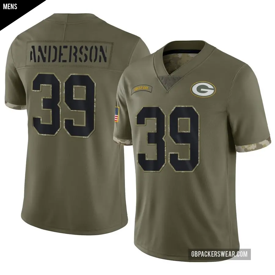 Men's Green Bay Packers ＃39 Zayne Anderson Olive Limited 2022 Salute To Service Jersey