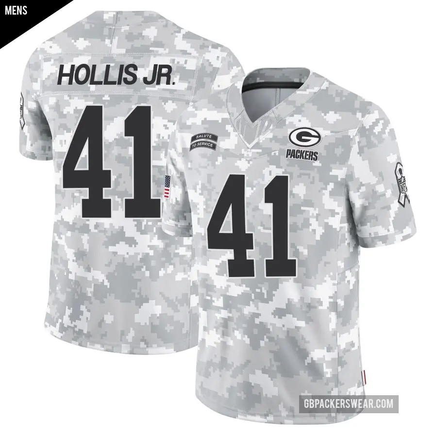 Men's Green Bay Packers ＃41 Garnett Hollis Jr. Arctic Camo Limited 2024 Salute to Service Jersey