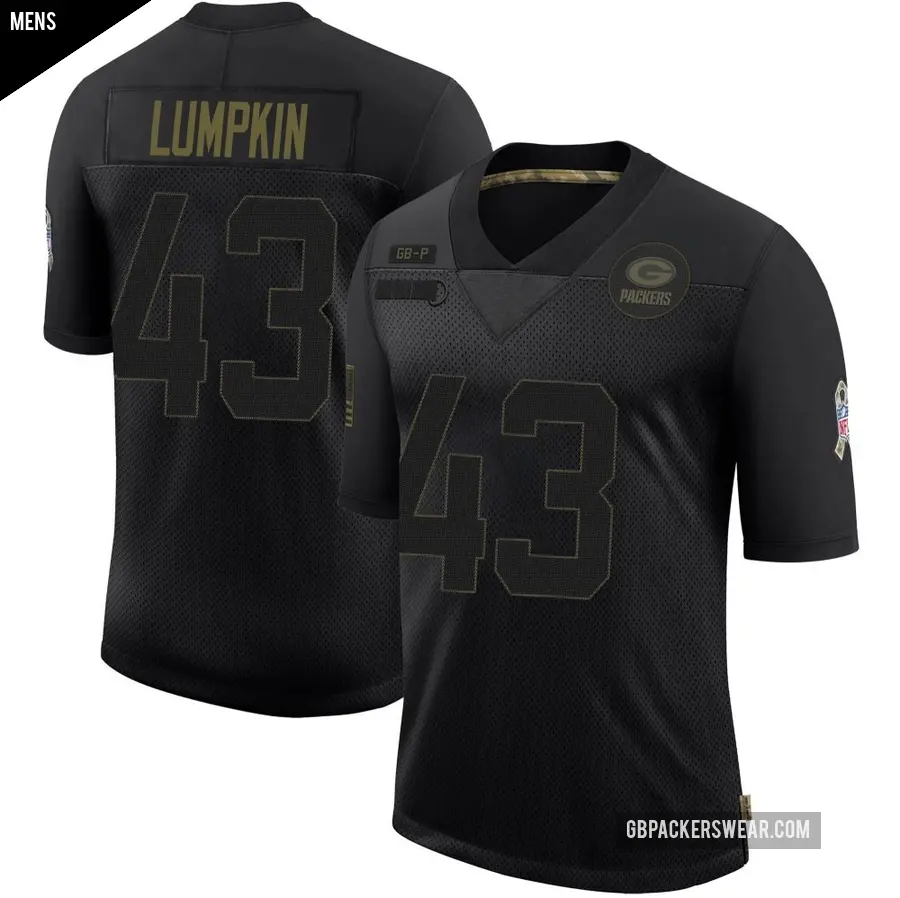 Men's Green Bay Packers ＃43 Johnny Lumpkin Black Limited 2020 Salute To Service Jersey