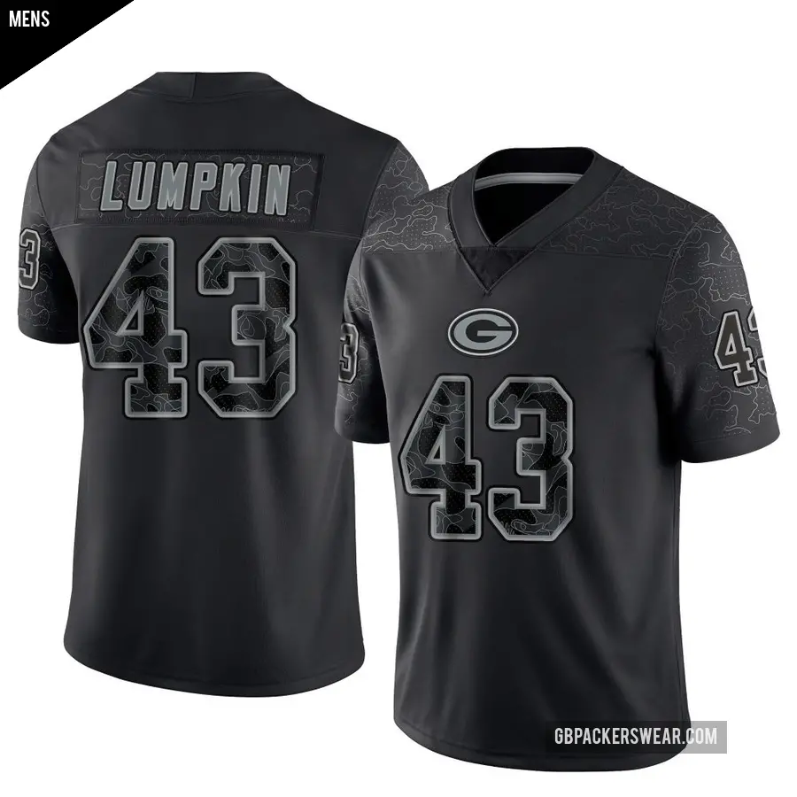 Men's Green Bay Packers ＃43 Johnny Lumpkin Black Limited Reflective Jersey