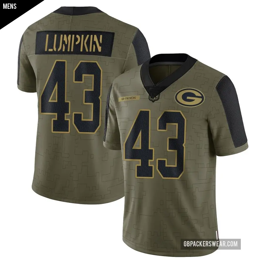 Men's Green Bay Packers ＃43 Johnny Lumpkin Olive Limited 2021 Salute To Service Jersey
