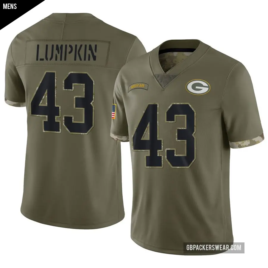 Men's Green Bay Packers ＃43 Johnny Lumpkin Olive Limited 2022 Salute To Service Jersey