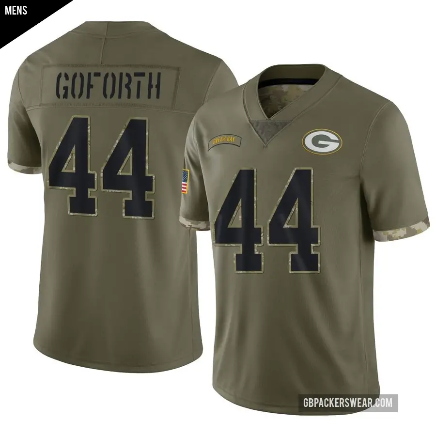 Men's Green Bay Packers ＃44 Ralen Goforth Olive Limited 2022 Salute To Service Jersey