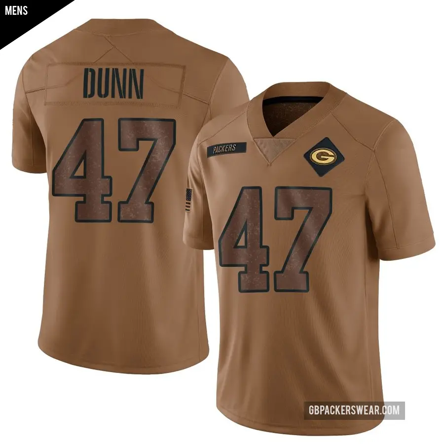 Men's Green Bay Packers ＃47 Isaiah Dunn Brown Limited 2023 Salute To Service Jersey