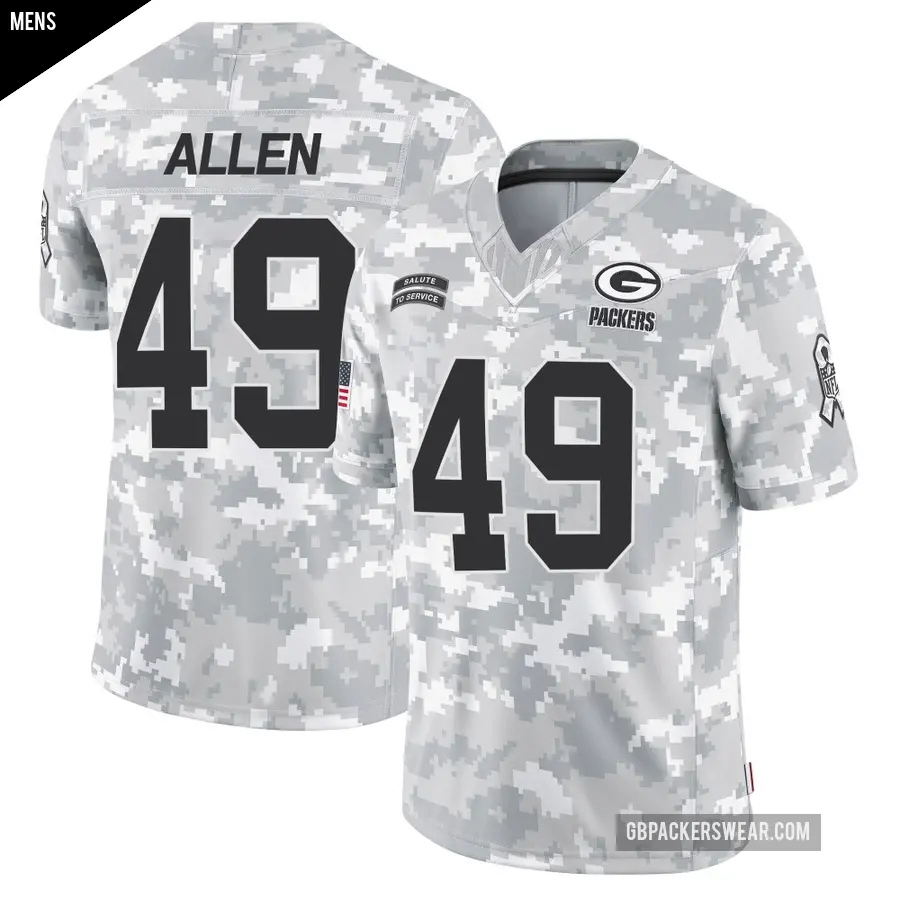 Men's Green Bay Packers ＃49 Austin Allen Arctic Camo Limited 2024 Salute to Service Jersey
