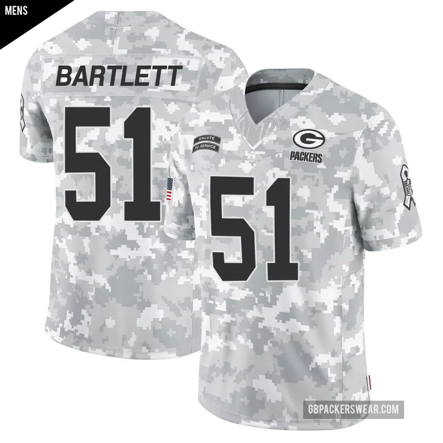 Men's Green Bay Packers ＃51 Jared Bartlett Arctic Camo Limited 2024 Salute to Service Jersey