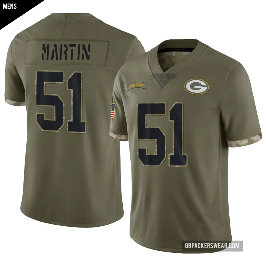 Men's Green Bay Packers ＃51 Jeremiah Martin Olive Limited 2022 Salute To Service Jersey