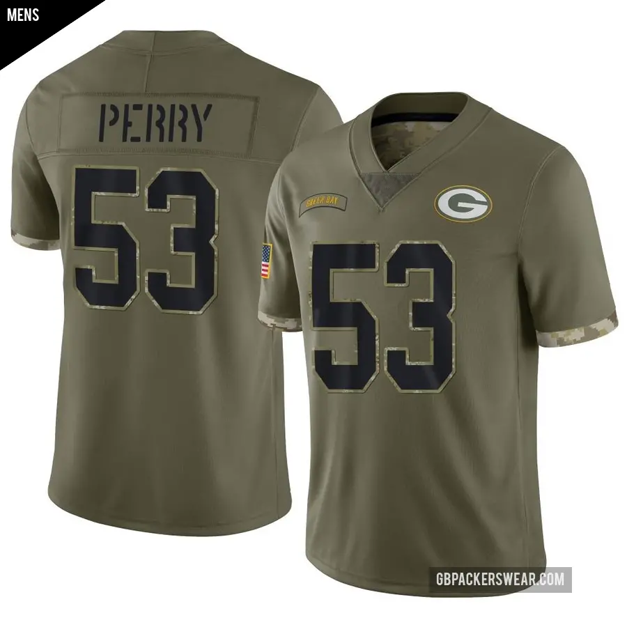 Men's Green Bay Packers ＃53 Nick Perry Olive Limited 2022 Salute To Service Jersey