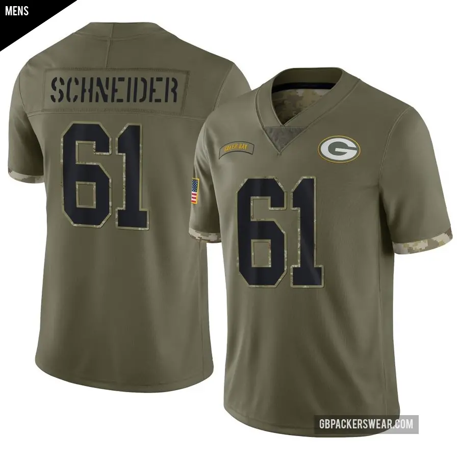 Men's Green Bay Packers ＃61 Cole Schneider Olive Limited 2022 Salute To Service Jersey