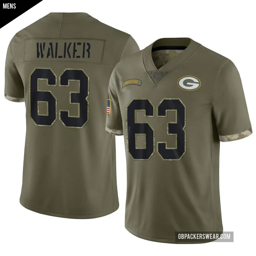 Men's Green Bay Packers ＃63 Rasheed Walker Olive Limited 2022 Salute To Service Jersey