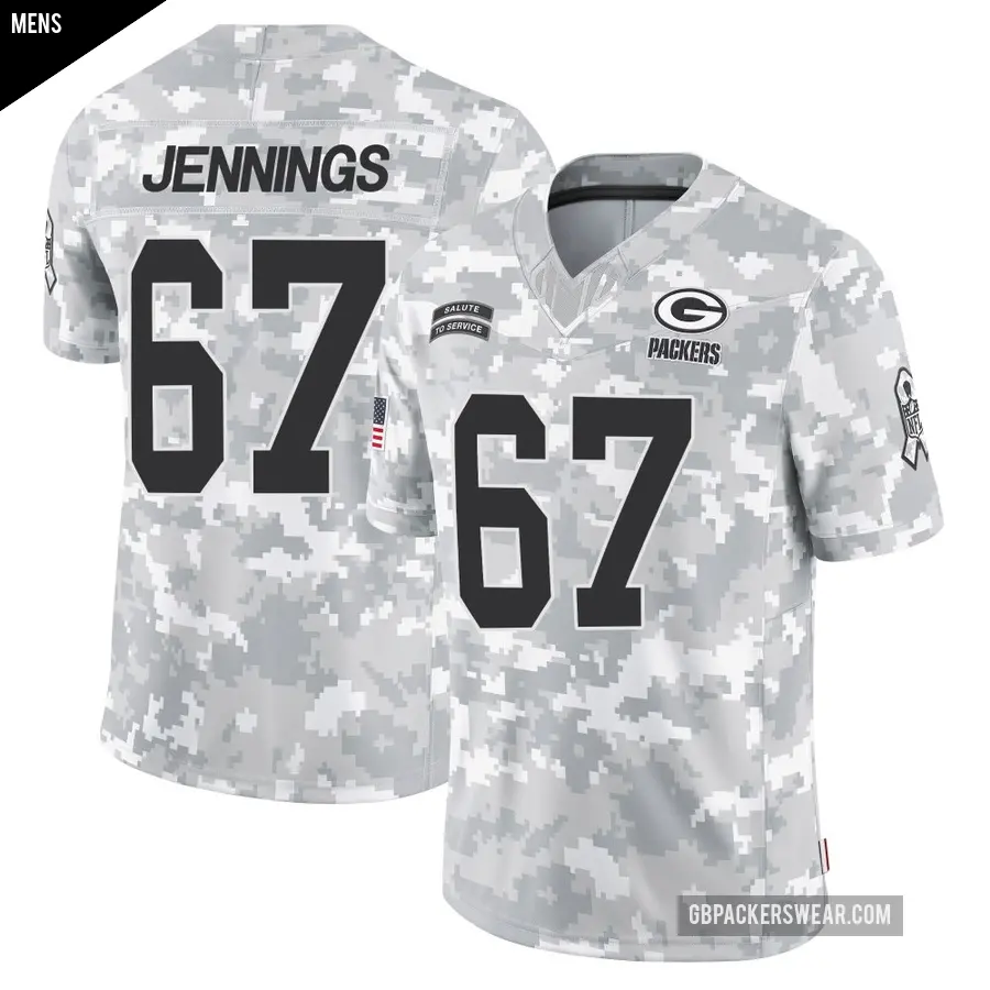 Men's Green Bay Packers ＃67 Donovan Jennings Arctic Camo Limited 2024 Salute to Service Jersey