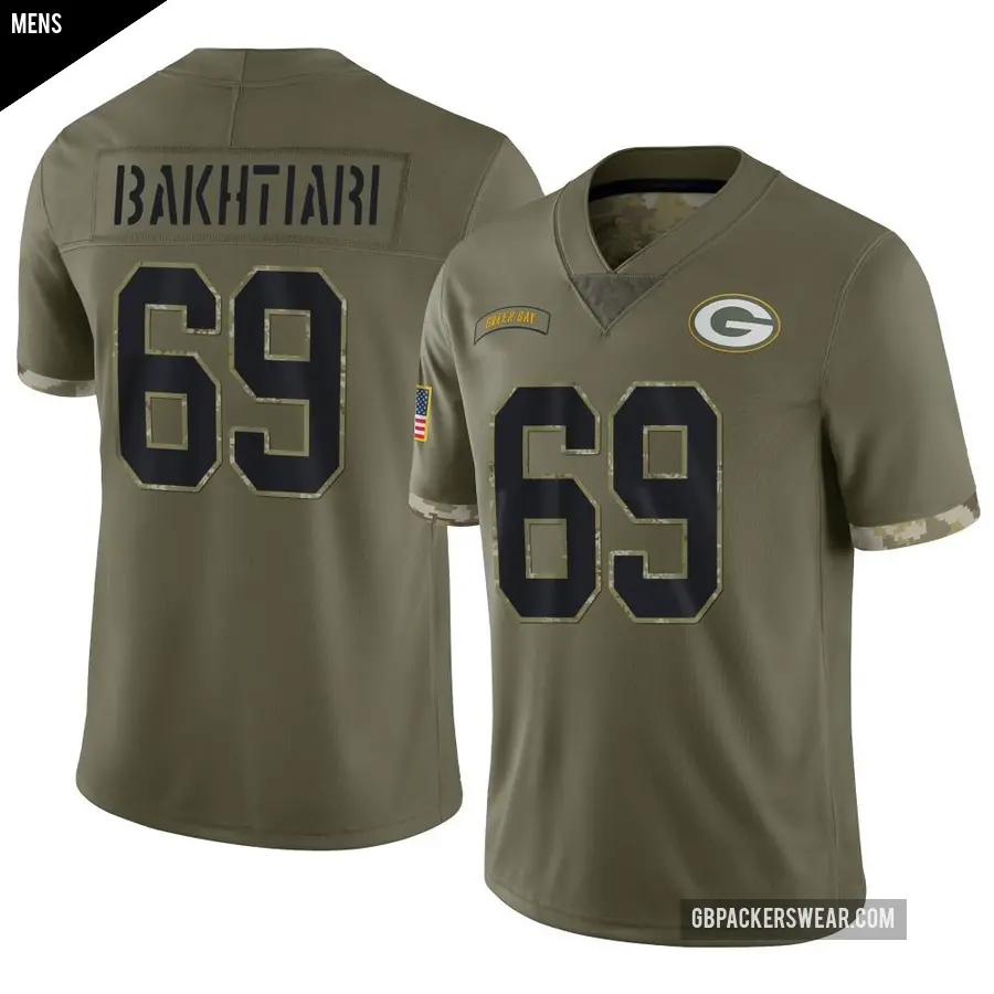 Men's Green Bay Packers ＃69 David Bakhtiari Olive Limited 2022 Salute To Service Jersey