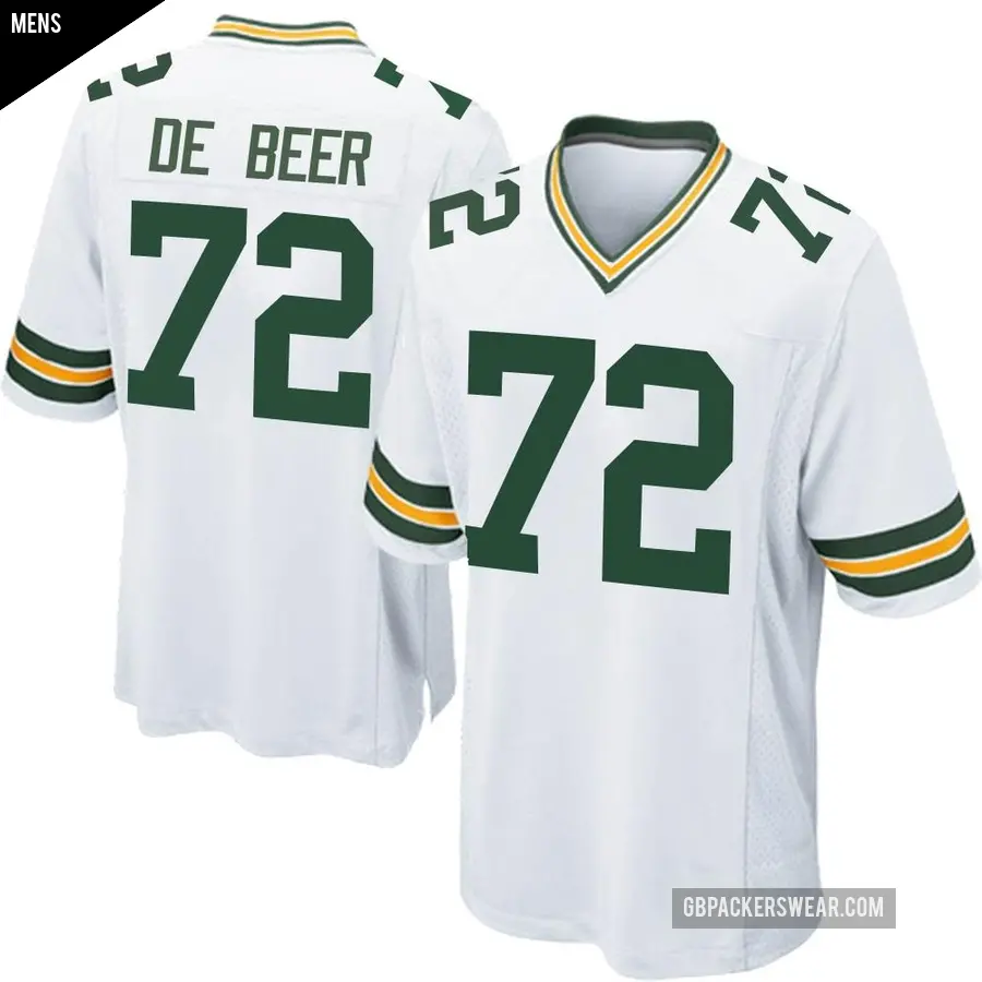 Men's Green Bay Packers ＃72 Gerhard de Beer White Game Jersey