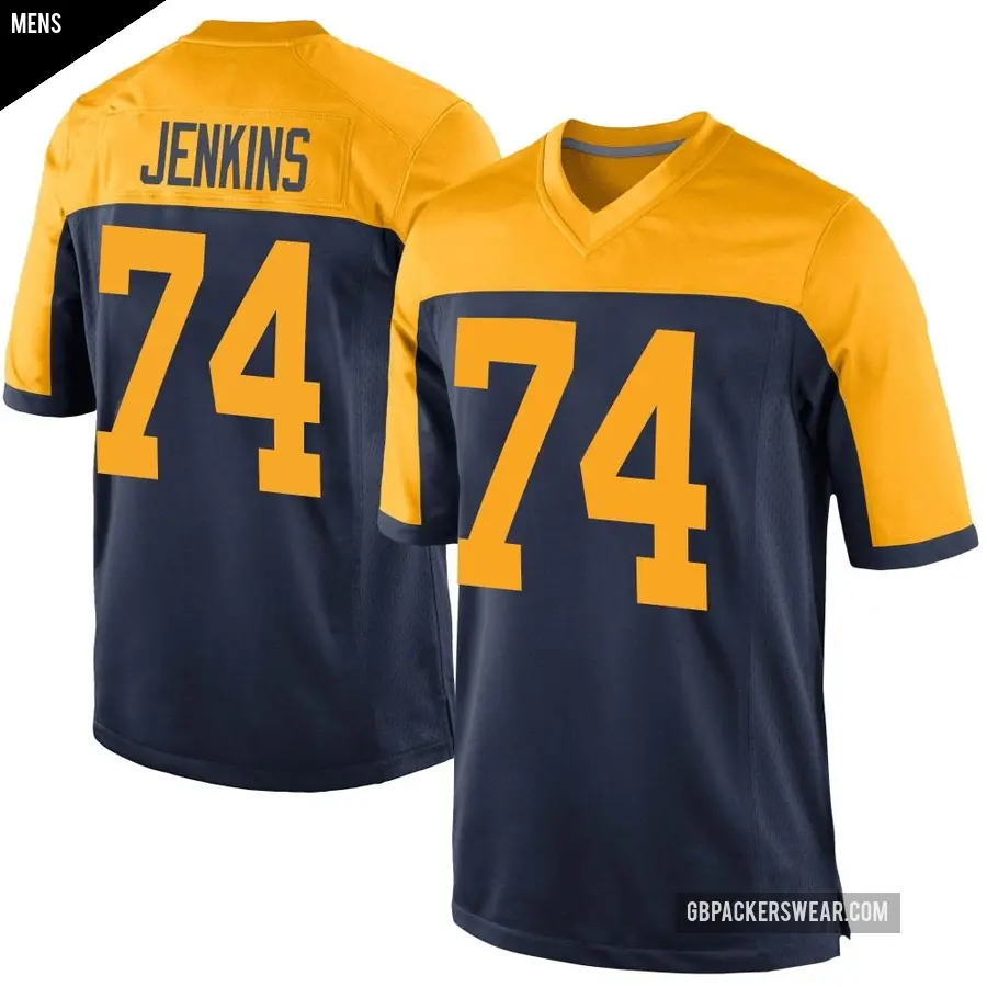 Men's Green Bay Packers ＃74 Elgton Jenkins Navy Game Alternate Jersey