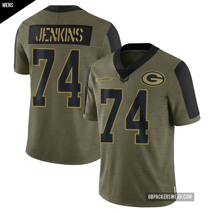 Men's Green Bay Packers ＃74 Elgton Jenkins Olive Limited 2021 Salute To Service Jersey