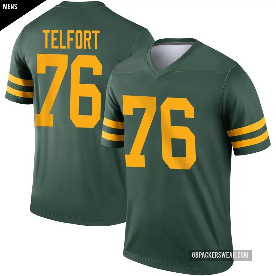 Men's Green Bay Packers ＃76 Kadeem Telfort Green Legend Alternate Jersey