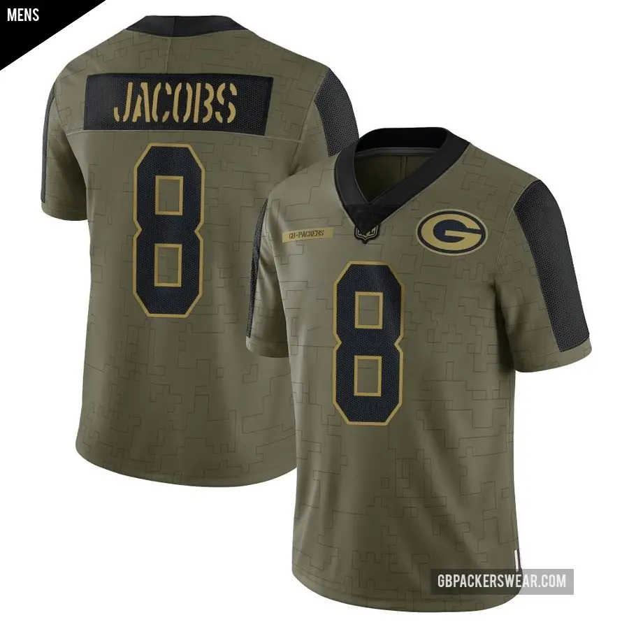 Men's Green Bay Packers ＃8 Josh Jacobs Olive Limited 2021 Salute To Service Jersey