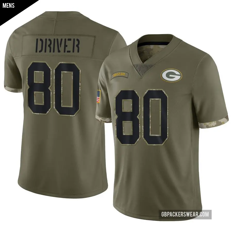 Men's Green Bay Packers ＃80 Donald Driver Olive Limited 2022 Salute To Service Jersey