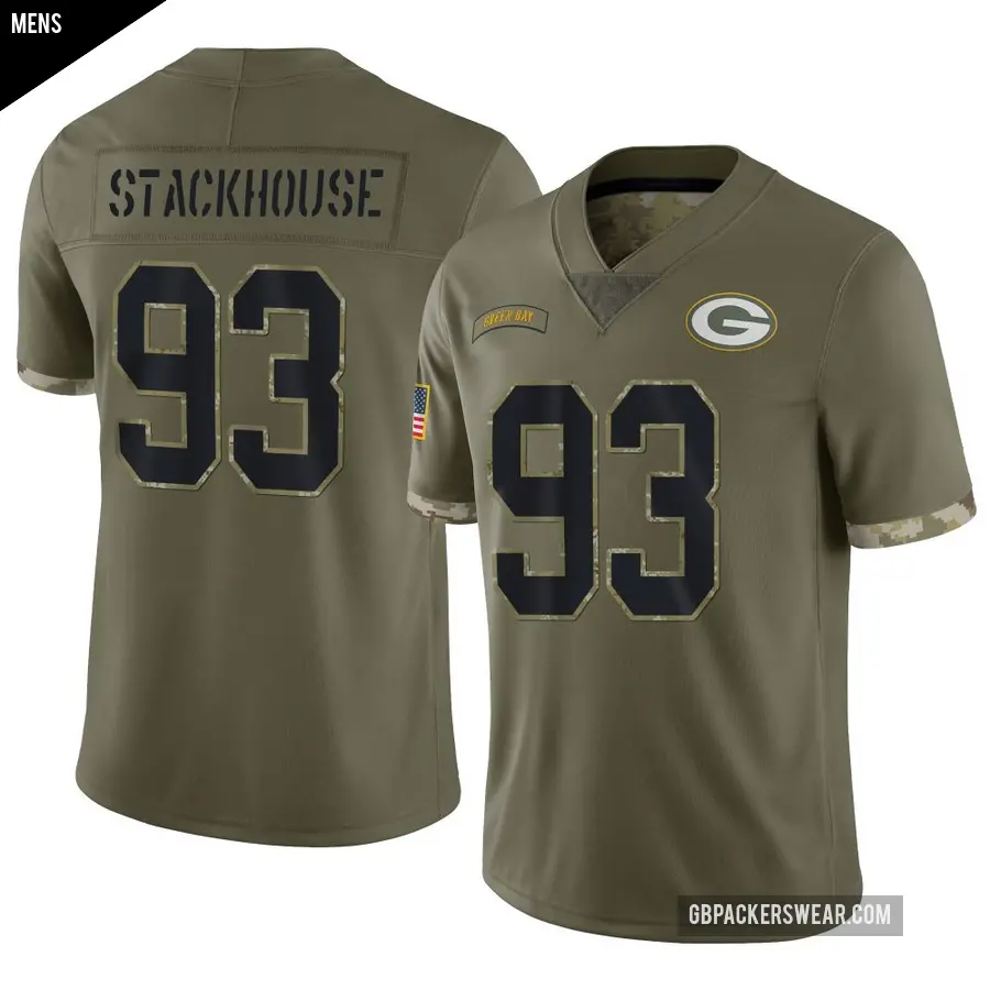 Men's Green Bay Packers ＃93 Nazir Stackhouse Olive Limited 2022 Salute To Service Jersey