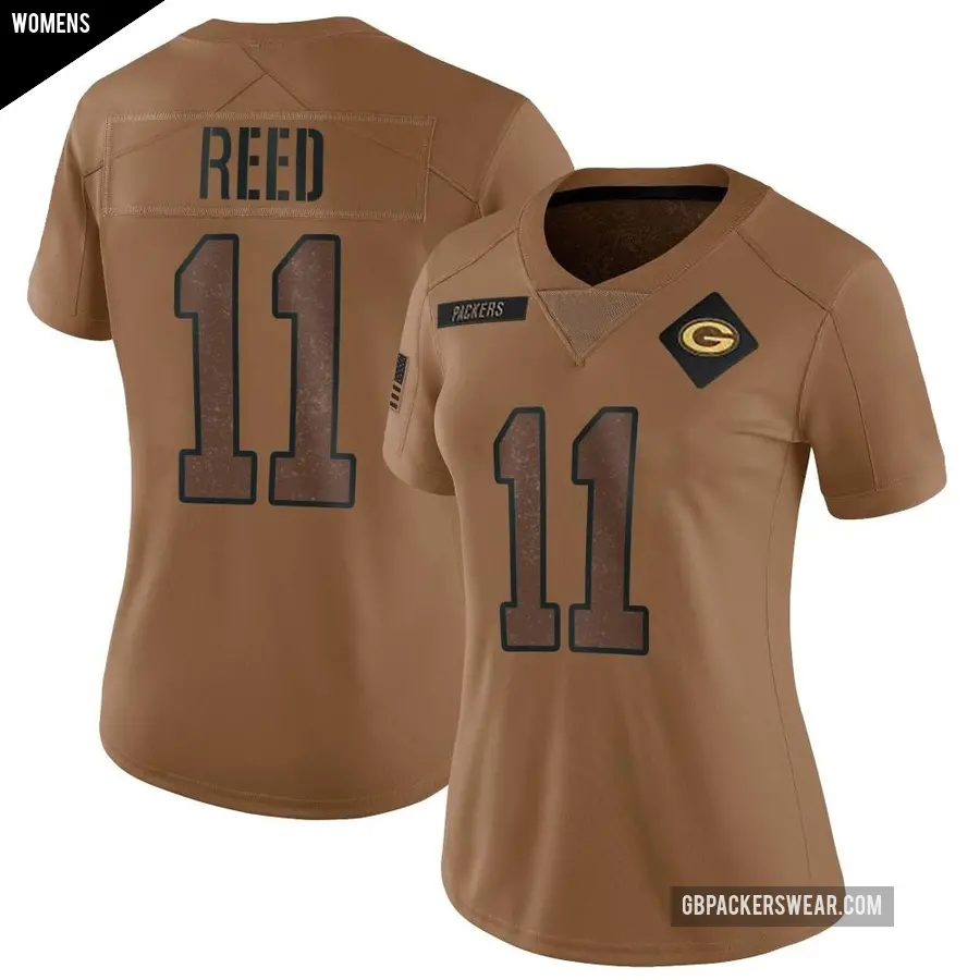 Women's Green Bay Packers ＃11 Jayden Reed Brown Limited 2023 Salute To Service Jersey
