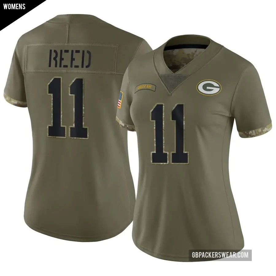 Women's Green Bay Packers ＃11 Jayden Reed Olive Limited 2022 Salute To Service Jersey