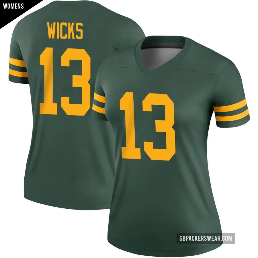 Women's Green Bay Packers ＃13 Dontayvion Wicks Green Legend Alternate Jersey