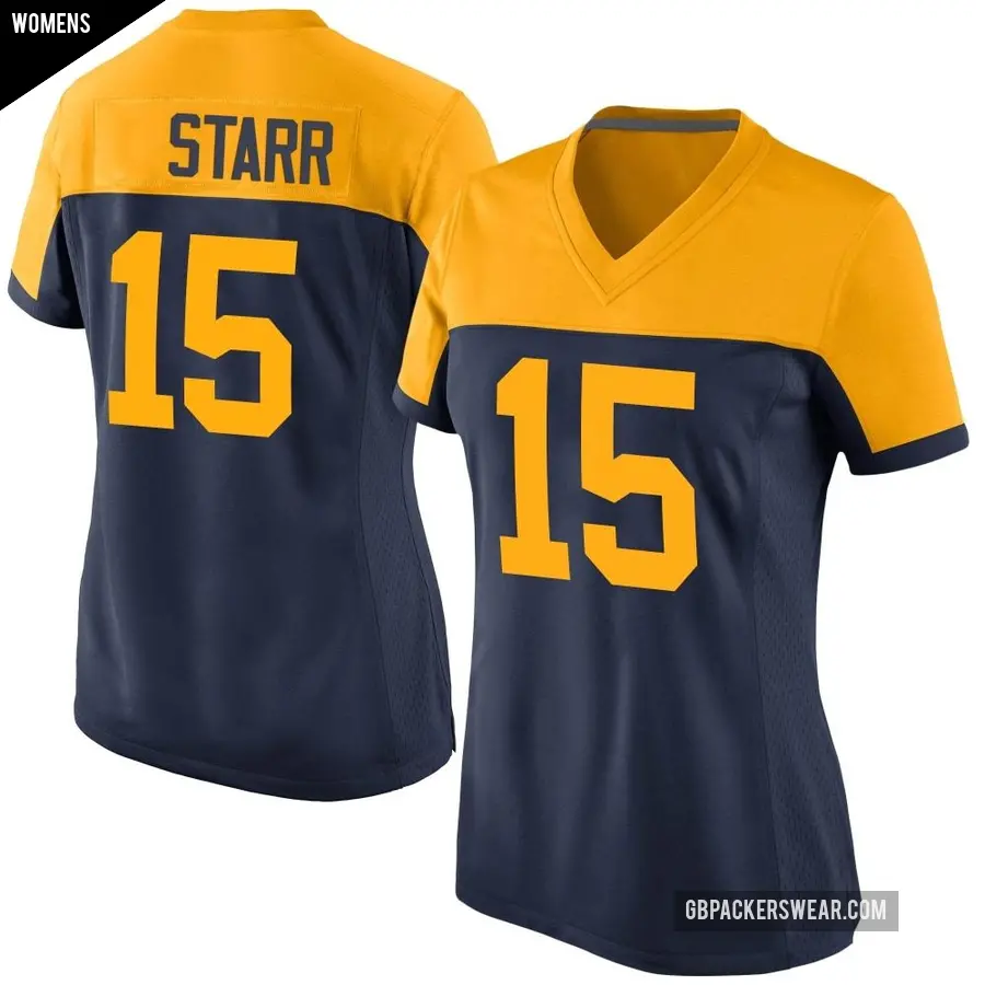 Women's Green Bay Packers ＃15 Bart Starr Navy Game Alternate Jersey