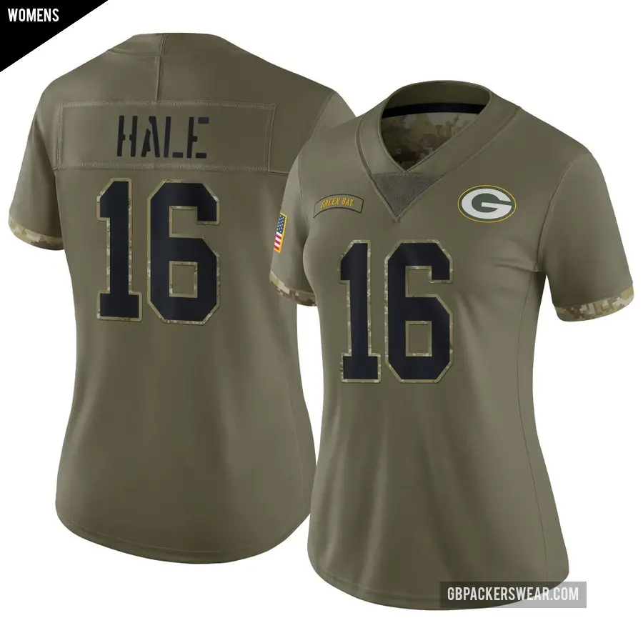 Women's Green Bay Packers ＃16 Alex Hale Olive Limited 2022 Salute To Service Jersey