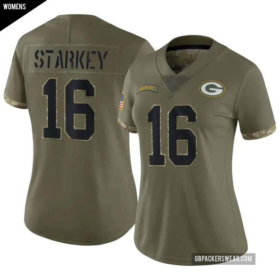 Women's Green Bay Packers ＃16 Rory Starkey Olive Limited 2022 Salute To Service Jersey