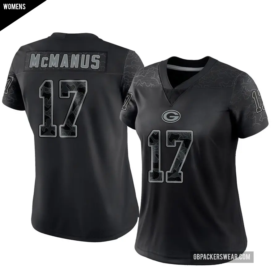 Women's Green Bay Packers ＃17 Brandon McManus Black Limited Reflective Jersey
