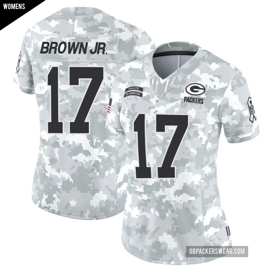Women's Green Bay Packers ＃17 Sam Brown Jr. Arctic Camo Limited 2024 Salute to Service Jersey